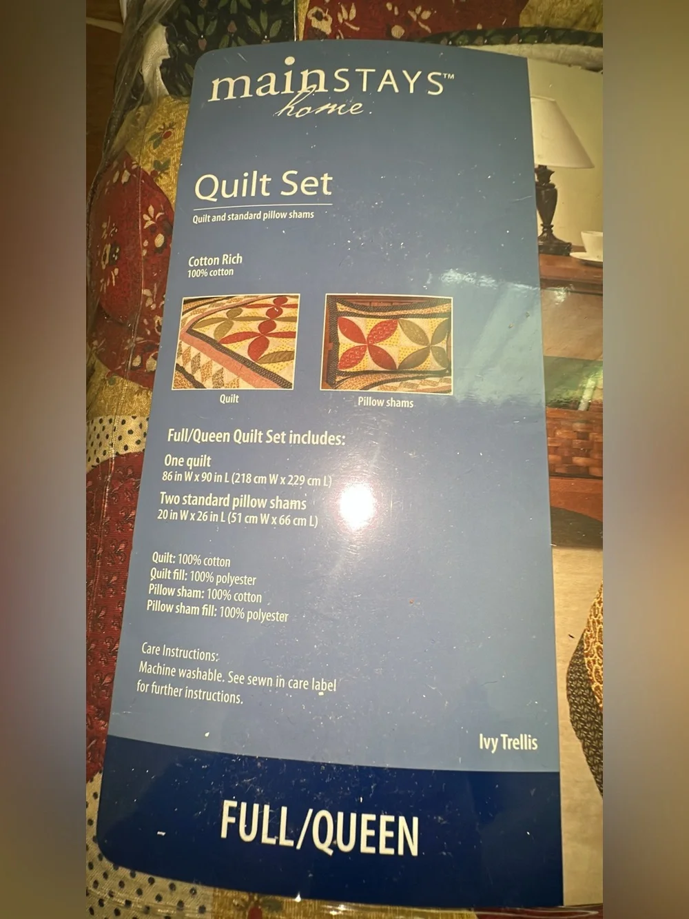 NEW IN PACKAGE Quilt Set Full / Queen Ivy Trellis Cotton Rich Quilt & 2 Shams